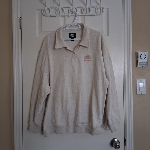 Roots Women's Unisex Size XL Oatmeal Organic Original Button Polo Sweater - Picture 2 of 11